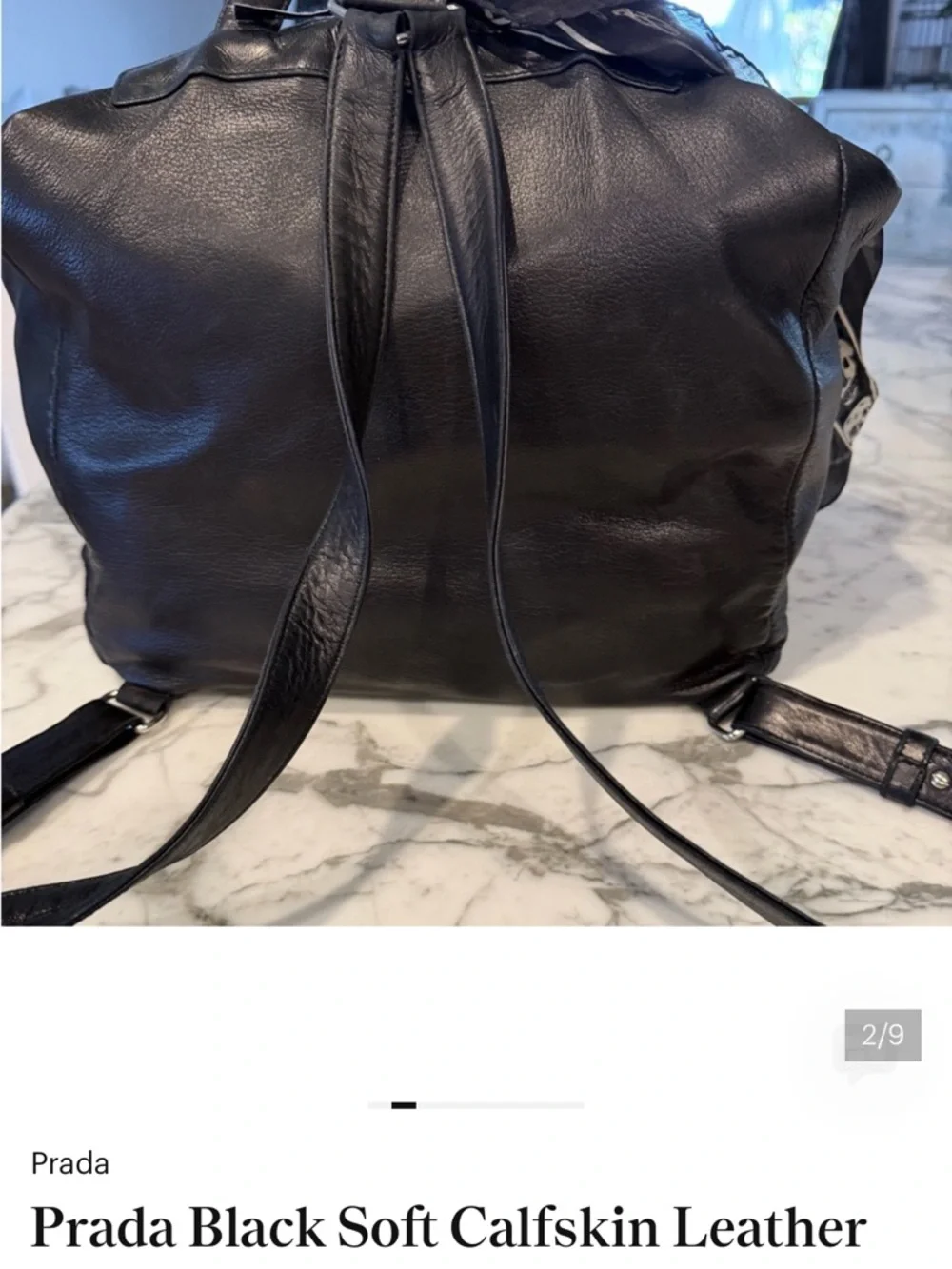 Prada Black Soft Calfskin Leather Drawstring Backpack w/ Dual Pockets - Picture 2 of 7